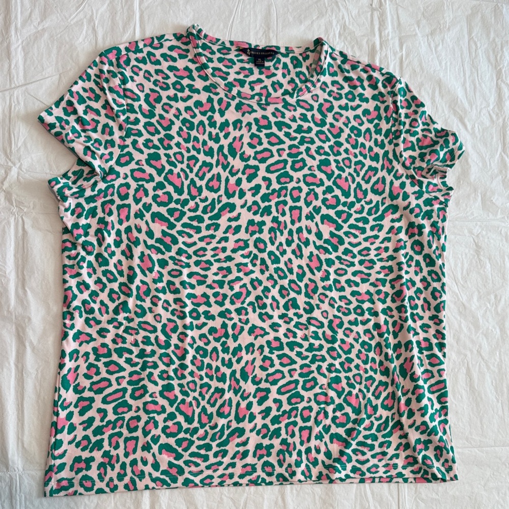 Brooks Brothers Pink and Green Leopard Print Tee